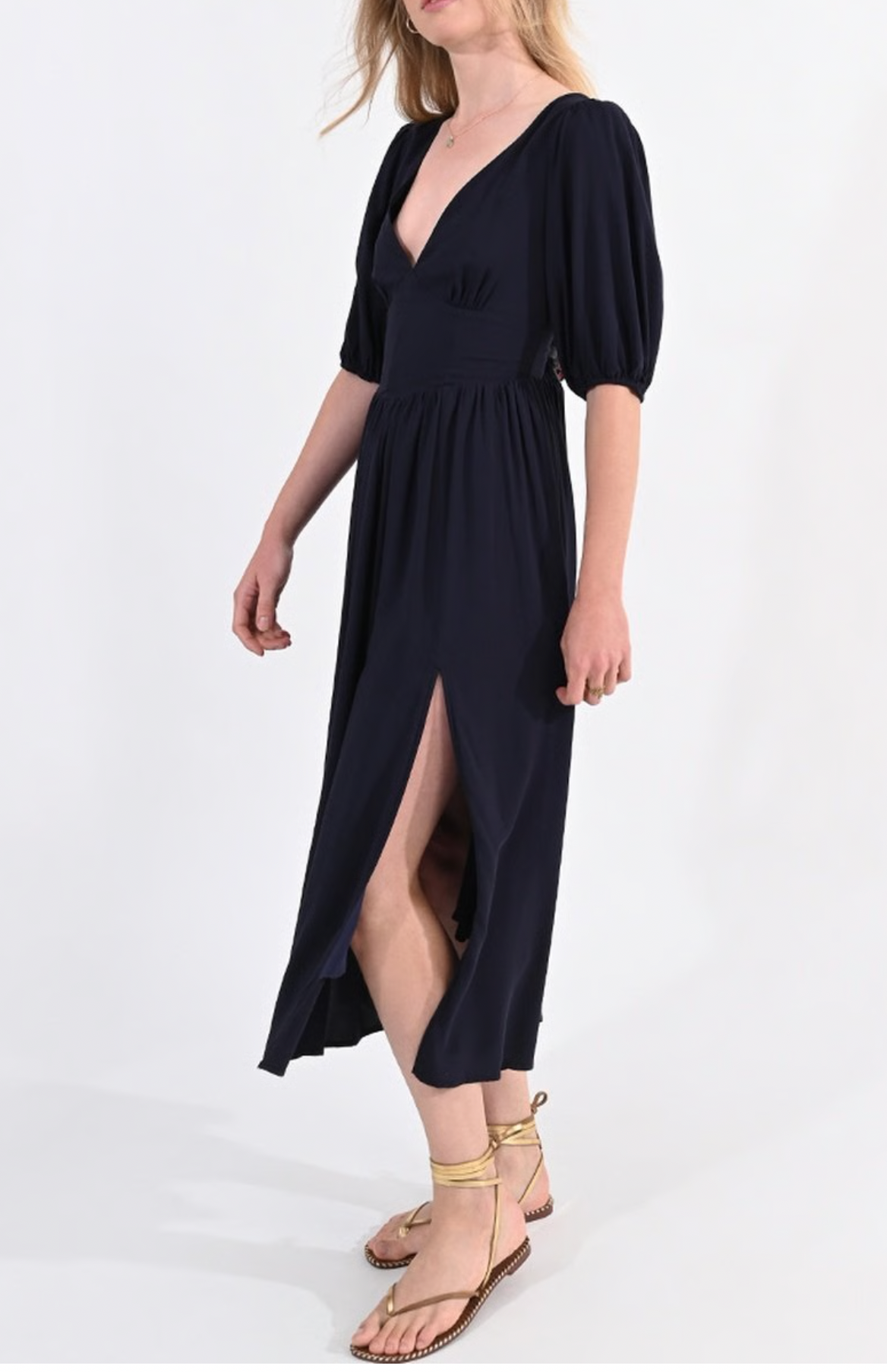 MOLLY BRACKEN vestido con mangas abullonadas y cintura cernida