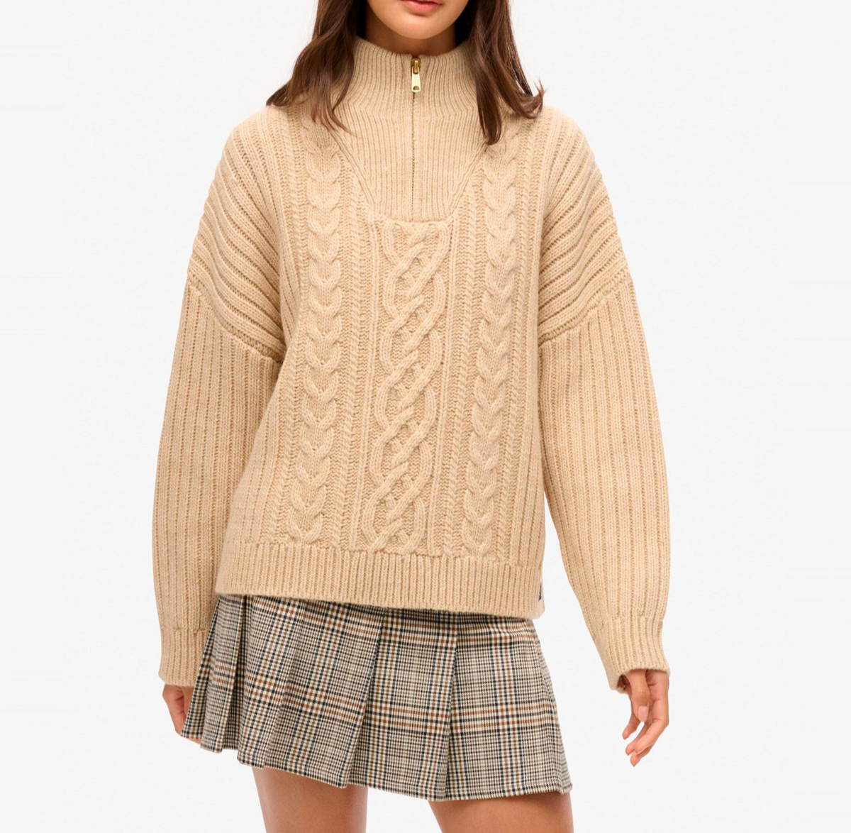 SUPERDRY falda de cuadros y pliegues