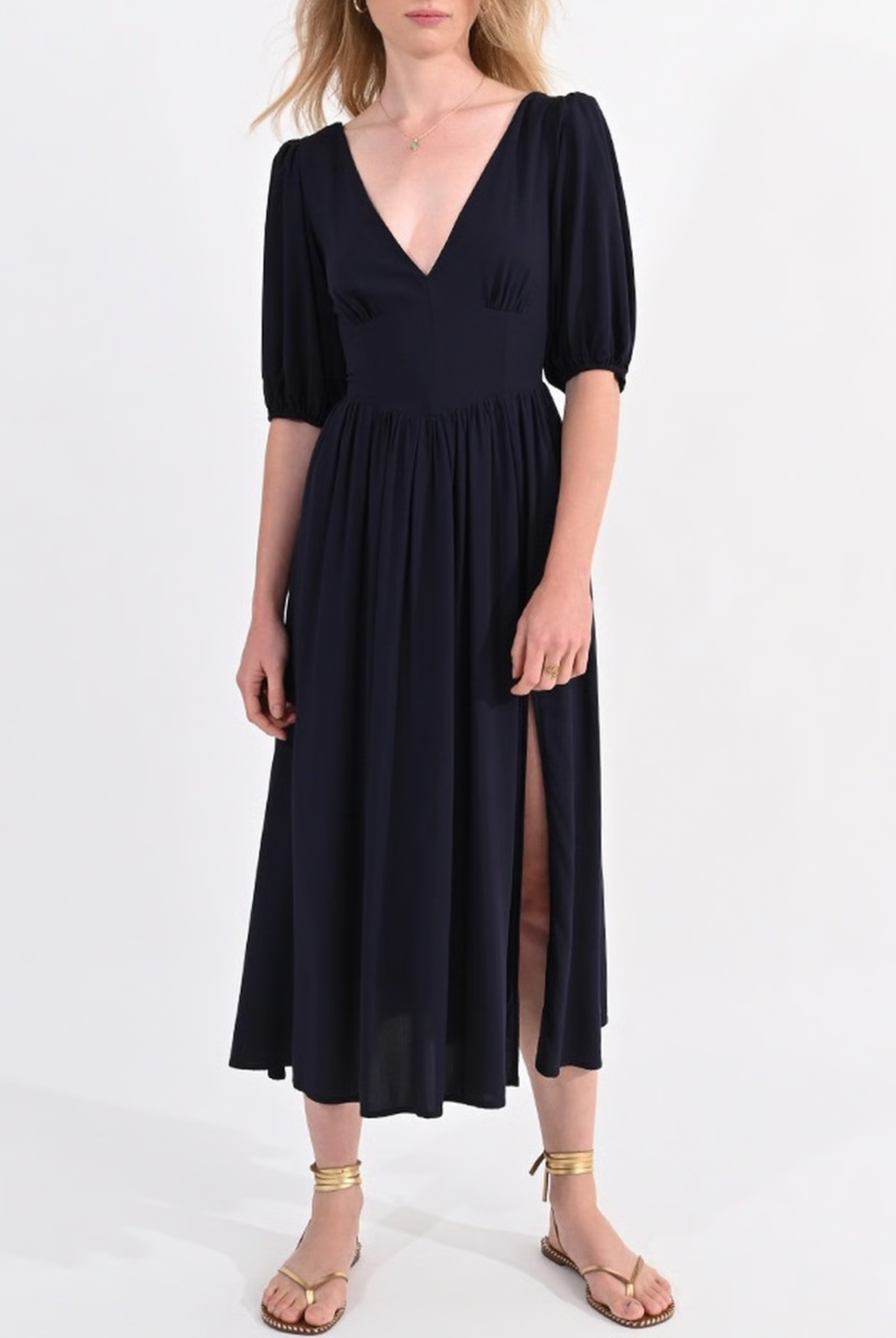 MOLLY BRACKEN vestido con mangas abullonadas y cintura cernida