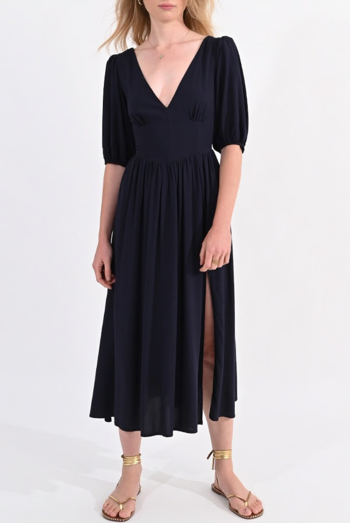 MOLLY BRACKEN vestido con mangas abullonadas y cintura cernida